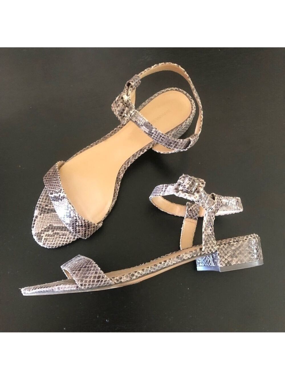 Banana Republic Snakeskin Pattern Sandals Low Block Heel Ankle Straps size 9